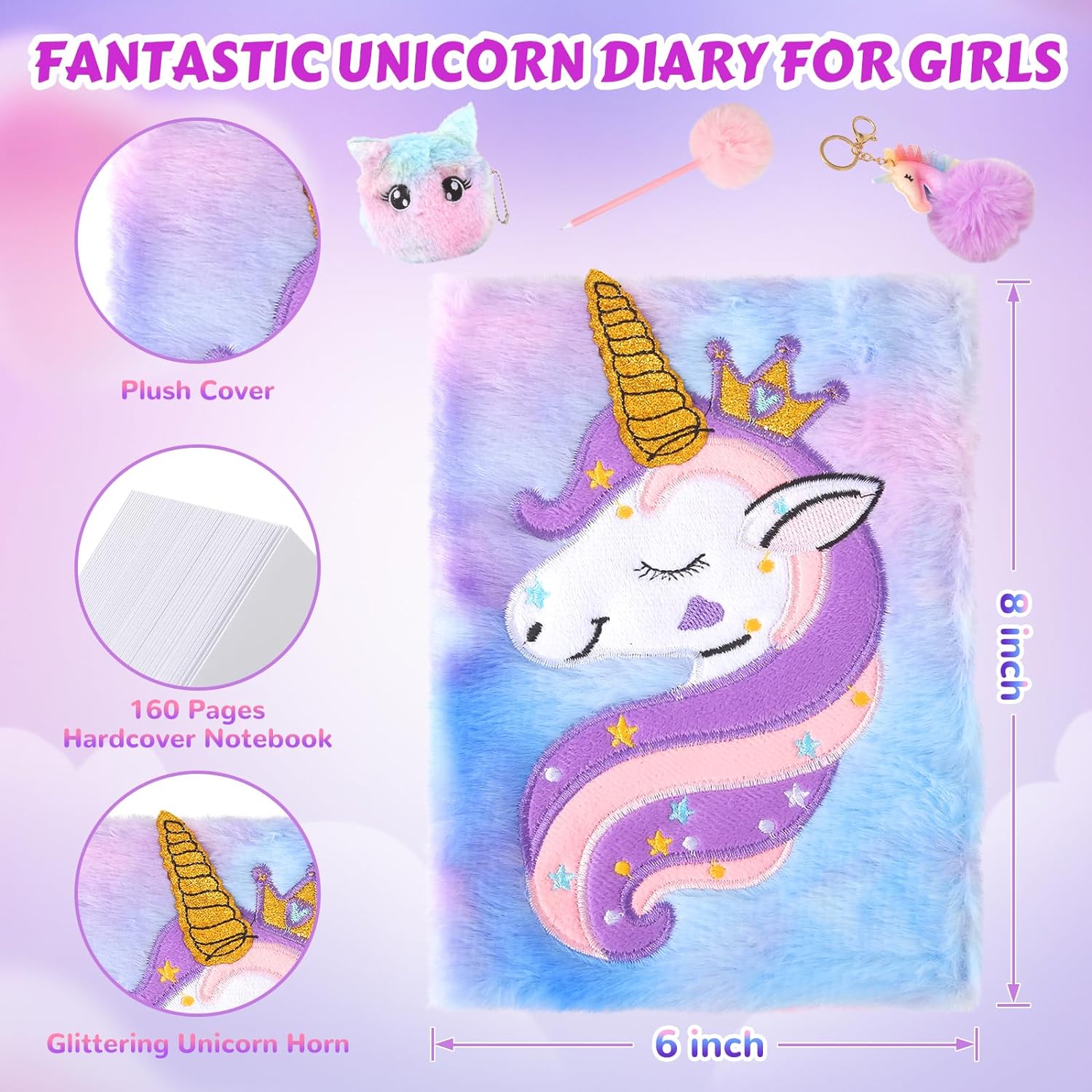 Unicorns Gifts for Girls 5 6 7 8 9 10+ Years Old, Kids Unicorn Toys with Light Up Plush Star Pillow/ Diary/ Headband/ Eye Mask/ Water Bottle, Soft Plush Toys Set for Teens Birthday Gifts Christmas