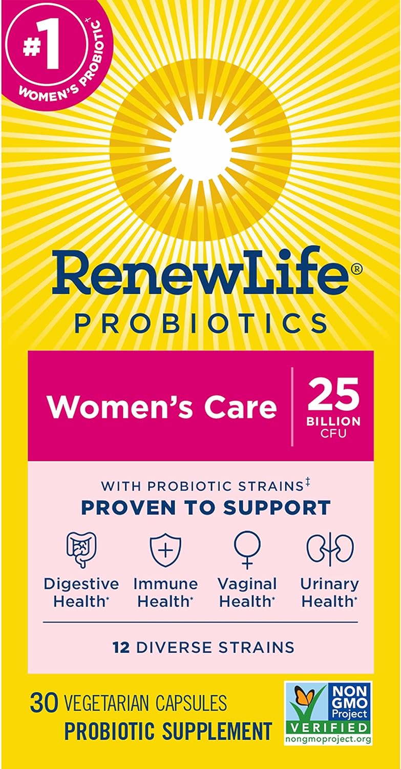 Renew Life Women’s Probiotic, Women’s Care Probiotic, 4-in-1 Support, 25 Billion CFU/Capsule Guaranteed, 12 Strains, Shelf-Stable, 30 Capsules, Value Pack 65% More
