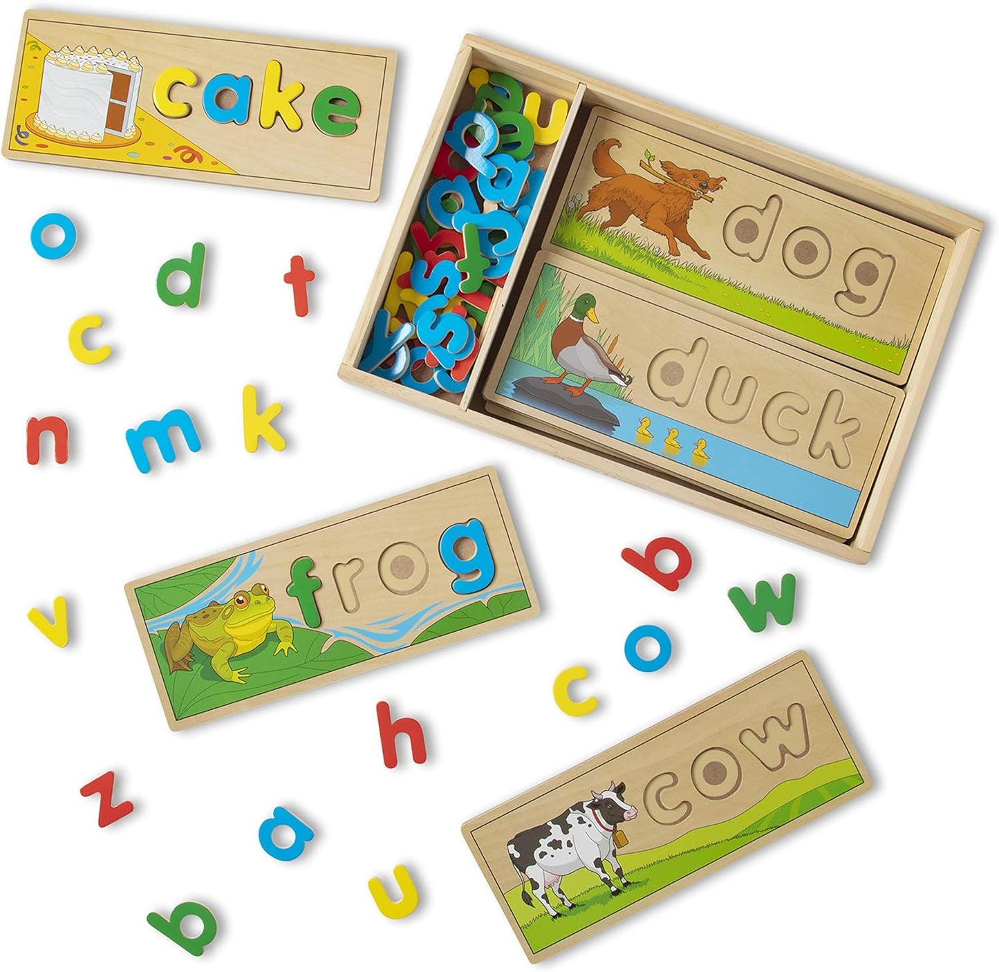 Melissa & Doug See & Spell Wooden Educational Toy With 8 Double-Sided Spelling Boards and 64 Letters - Preschool Learning Activities, See & Spell Learning Toys For Kids Ages 4+
