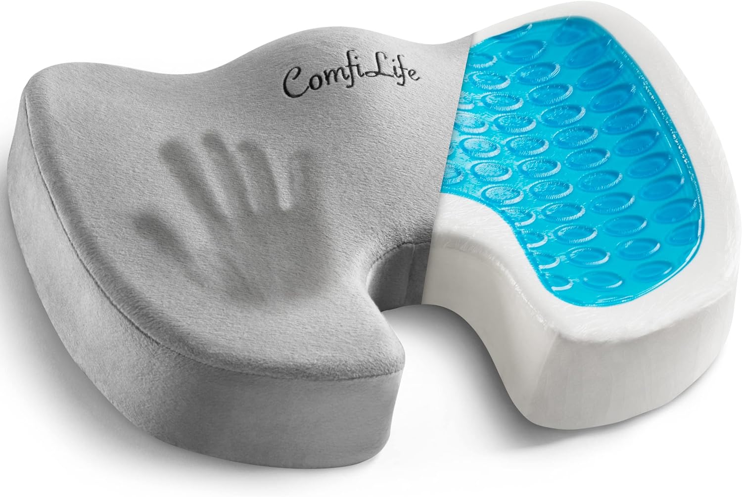 ComfiLife Gel Enhanced Seat Cushion – Office Chair Cushion – Non-Slip Gel & Memory Foam Coccyx Cushion for Tailbone Pain - Desk Chair Car Seat Cushion Driving - Sciatica & Back Pain Relief (Gray)