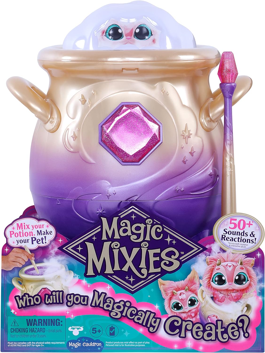 Magic Mixies Magical Misting Cauldron with Interactive 8 inch Pink Plush Toy and 50+ Sounds and Reactions