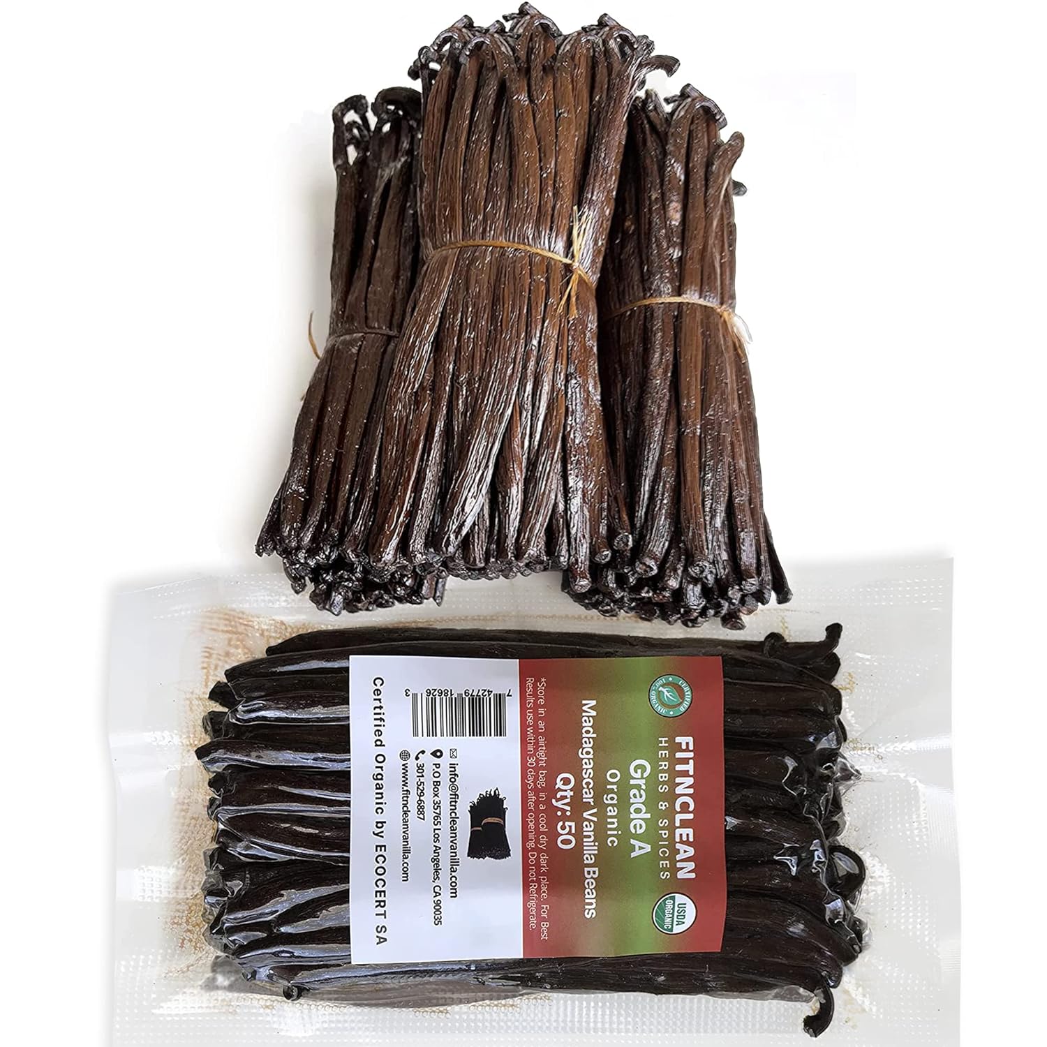 50 Organic Grade A Madagascar Vanilla Beans. Certified USDA Organic. ~5" by FITNCLEAN VANILLA. Bulk for Extract and all things Vanilla. Fresh Bourbon NON-GMO Pods