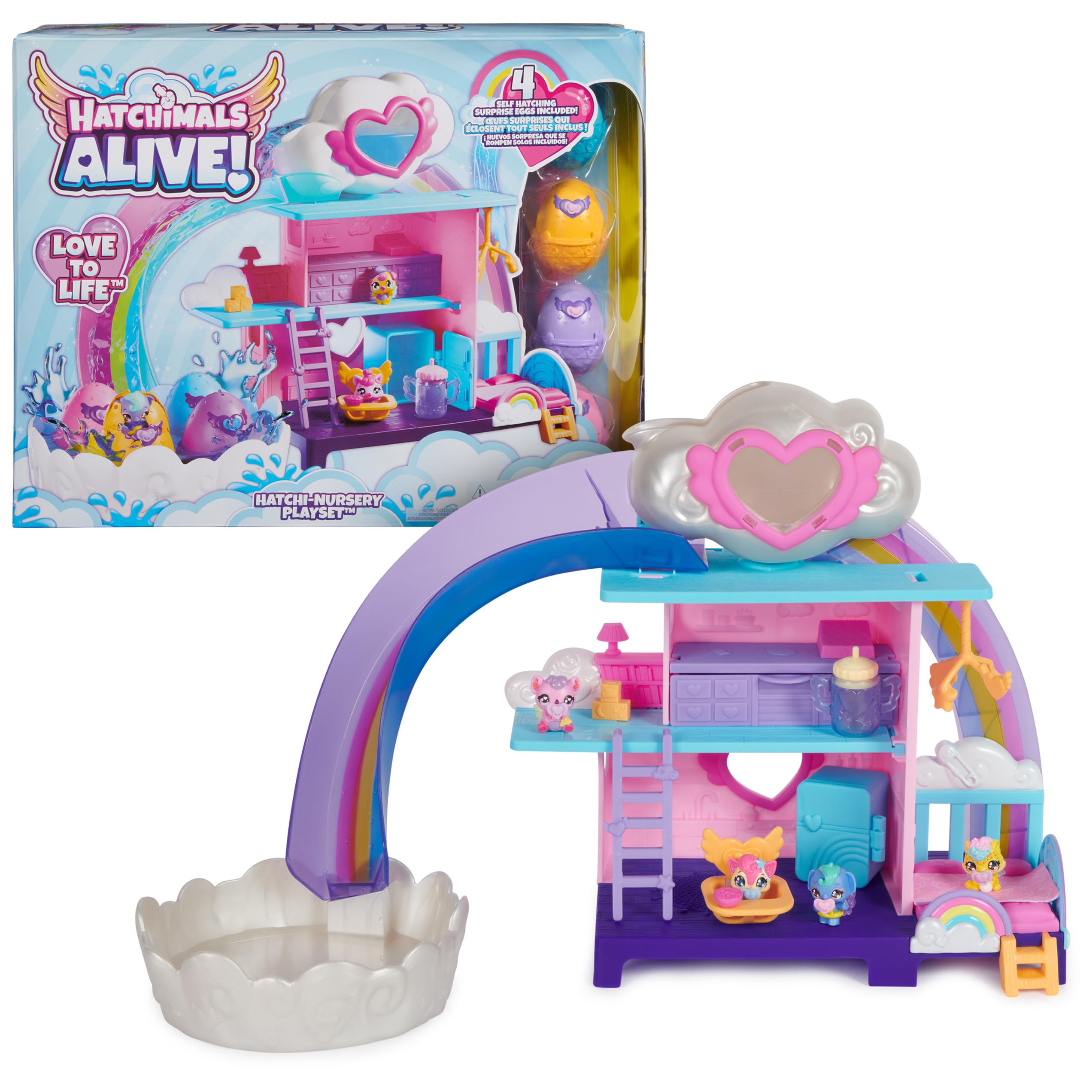 Hatchimals Alive, Hatchi-Nursery Playset Toy with 4 Mini Figures in Self-Hatching Eggs, 13 Accessories, Kids Toys for Girls and Boys Ages 3 and up