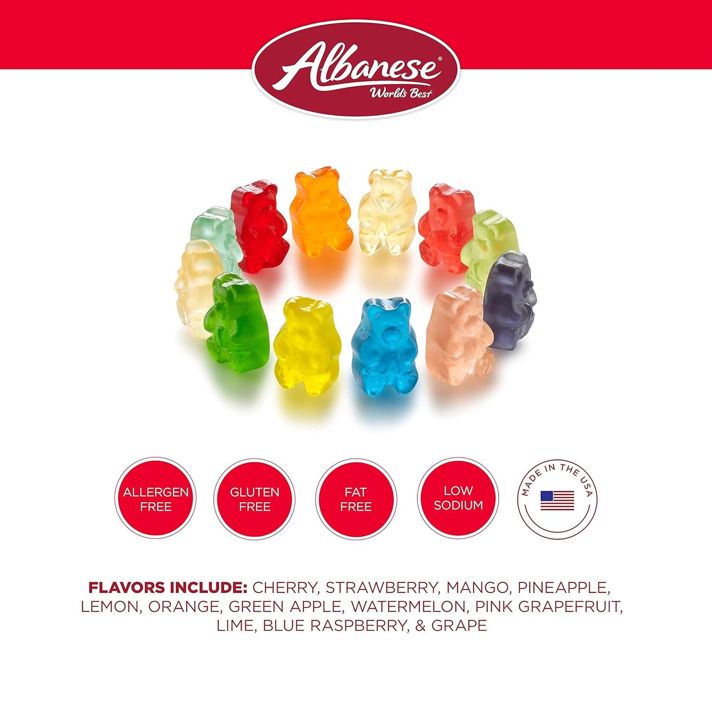 Albanese World's Best 12 Flavor Gummi Bears, 5lbs of Candy