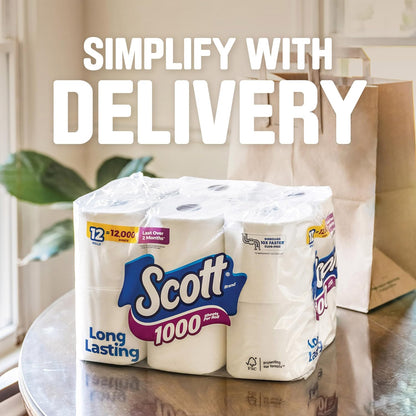 Scott 1000 Toilet Paper, 8 Rolls, Septic-Safe, 1-Ply Toilet Tissue