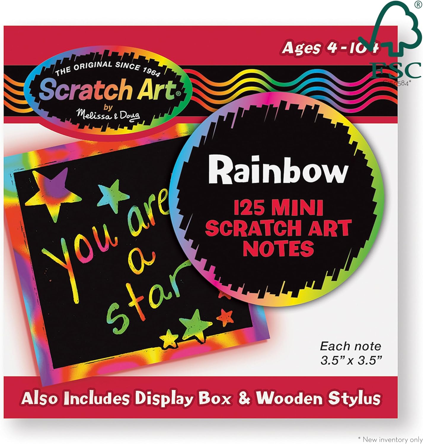 Melissa & Doug Scratch Art Rainbow Mini Notes (125) With Wooden Stylus - Color Scratch Art Mini Notes, Party Favors, Stocking Stuffers, Arts And Crafts For Kids