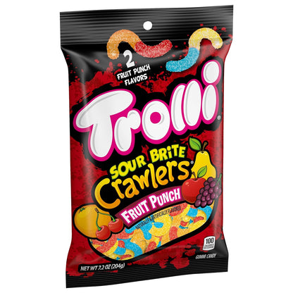 Trolli Sour Brite Crawlers Candy, Fruit Punch Flavored Sour Gummy Worms, 7.2 Ounce