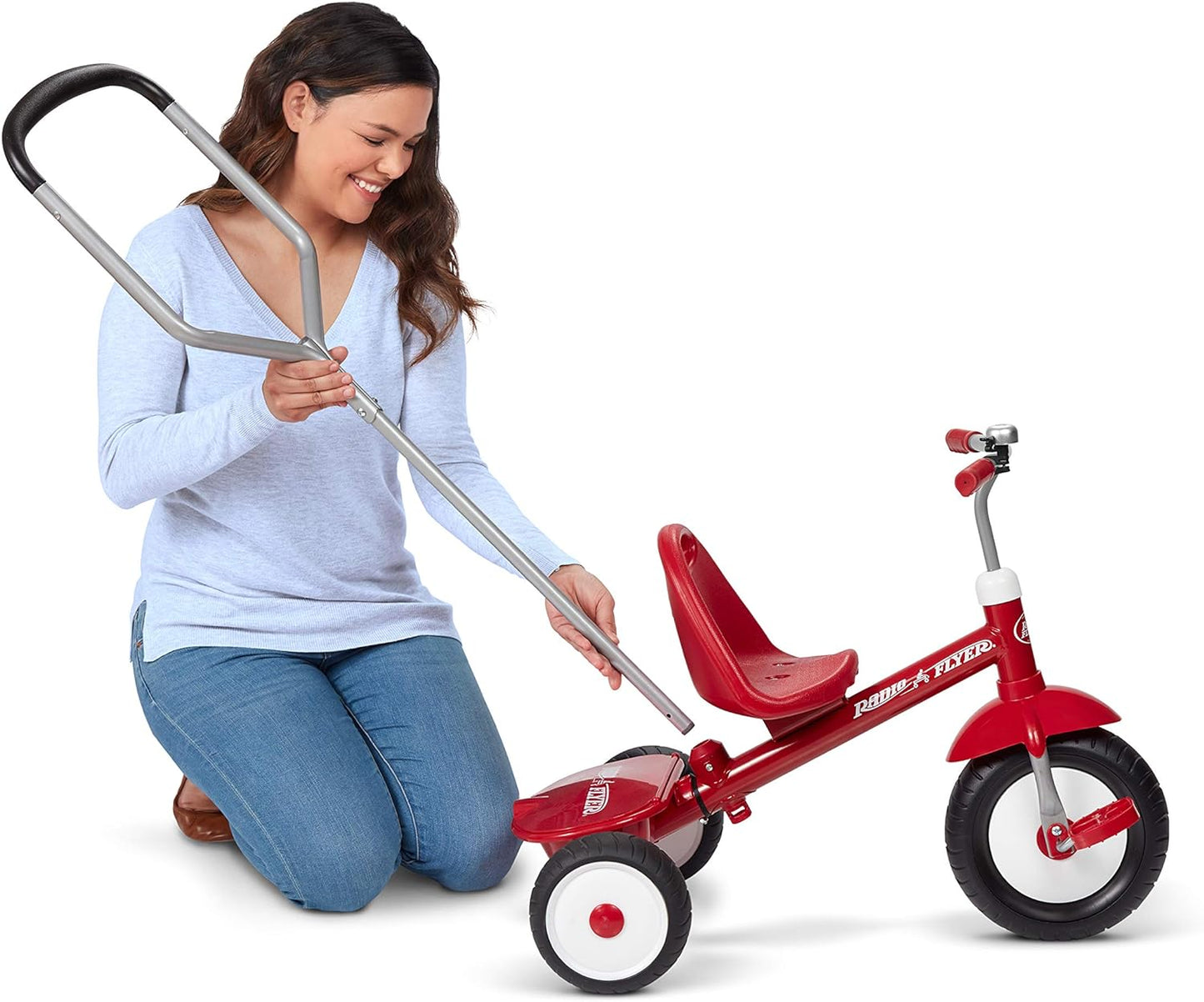 Radio Flyer Deluxe Steer & Stroll Ride-On Trike, Tricycle For Toddlers Age 2-5, Toddler Bike, Red