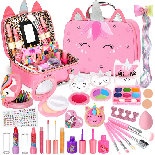 Kids Washable Makeup Girls Toys - Girls Makeup Kit for Kids Make up Set Real Makeup for Kid Little Girls Toddlers Children Princess Christmas Birthday Gifts Toys for 3 4 5 6 7 8 9 10 Year Old Girls