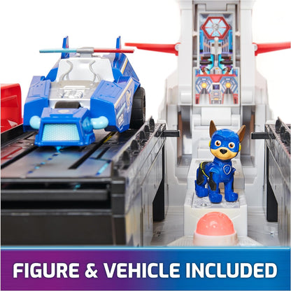 PAW PATROL: The Mighty Movie, Aircraft Carrier HQ, with Chase Action Figure and Mighty Pups Cruiser, Kids Toys for Boys & Girls 3+