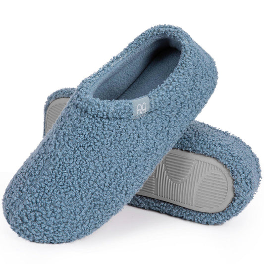 HomeTop Women's Fuzzy Curly Fur Memory Foam Loafer Slippers with Polar Fleece Lining