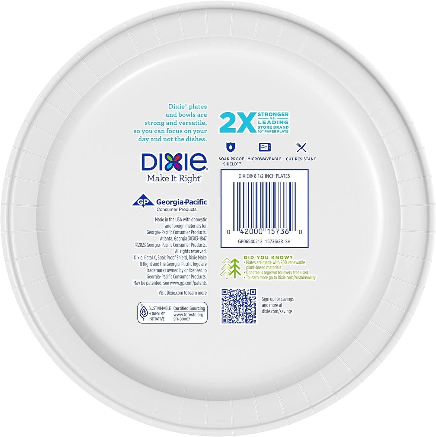 Dixie Paper Plates, 8 1/2 inch, Dinner Size Printed Disposable Plate, 90 Count