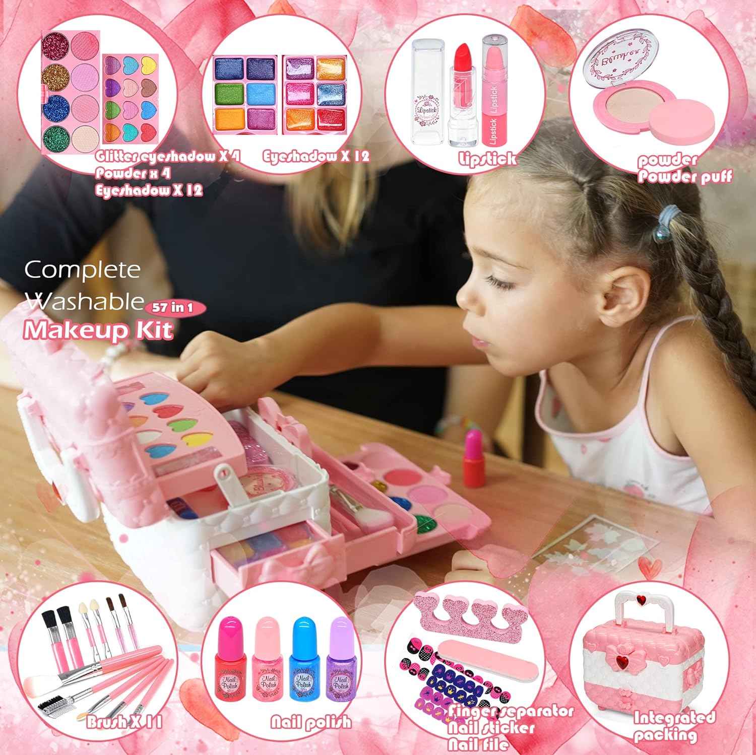 Kids Makeup Kit for Girl - Kids Makeup Kit Toys for Girls,Play Real Makeup Girls Toys, Washable Make Up for Little Girls, Non ToxicToddlers Pretend Cosmetic Kits,Age3-12 Year Old Children Gift