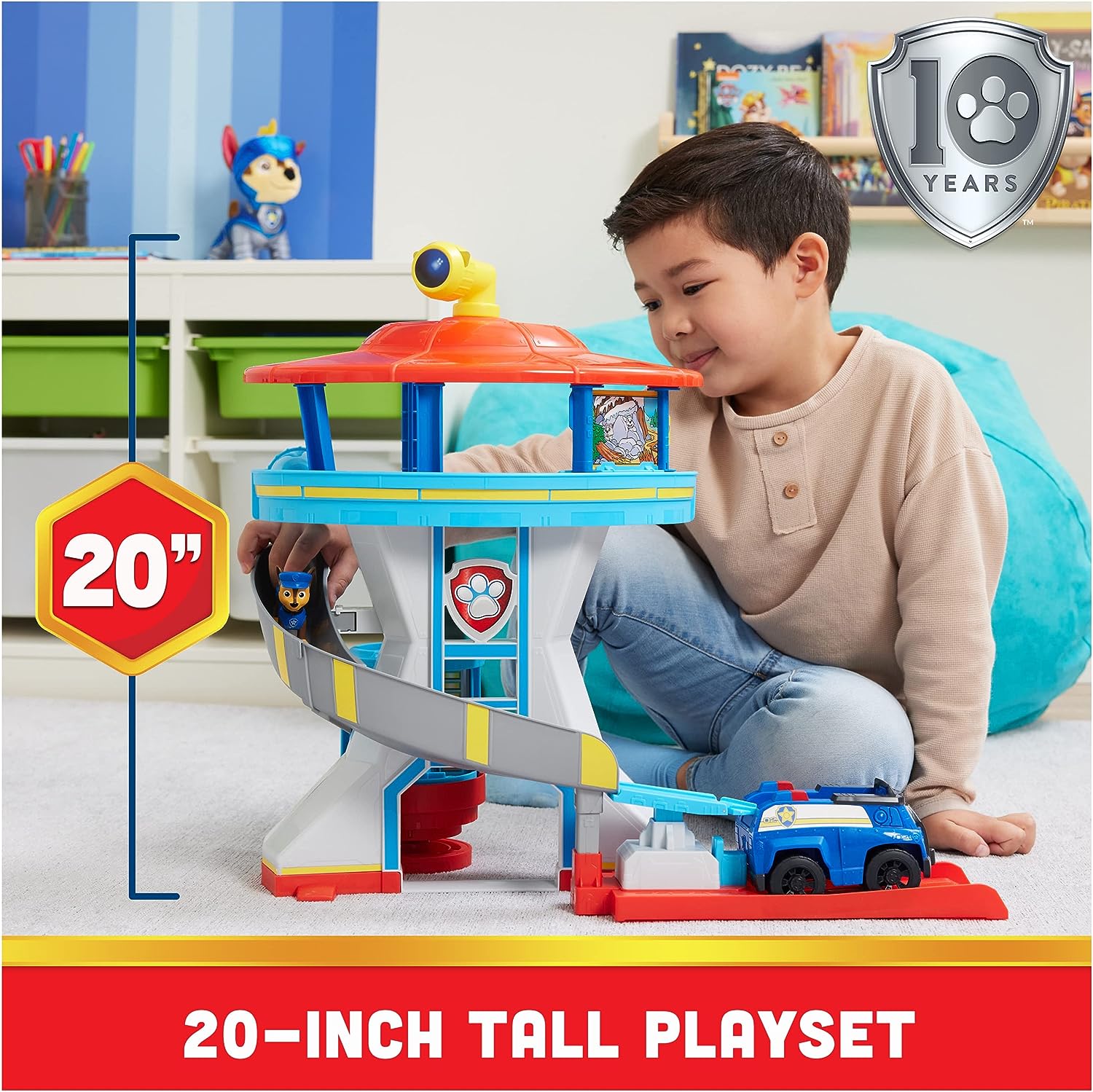 Paw Patrol Lookout Tower Playset with Toy Car Launcher, 2 Chase Action Figures, Chase’s Police Cruiser and Accessories, Kids Toys for Ages 3 and up