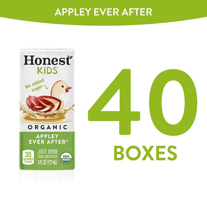 Honest Kids Appley Ever After, Organic Juice Drink, 6 Fl oz Juice Boxes, Pack Of 40, Apple