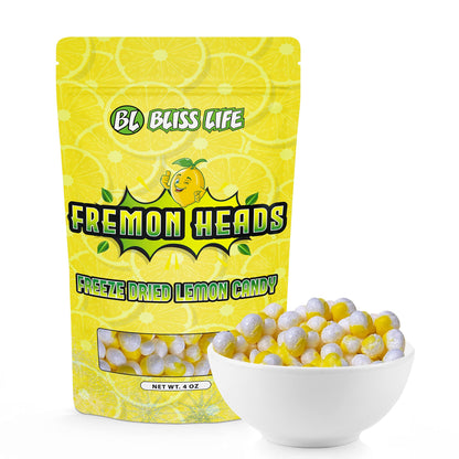 Fremon Heads Freeze Dried Lemon Sour Candy - 4 oz Package, Unique Novelty for TikTok Trends and ASMR, World's Most Sour Candy Challenge