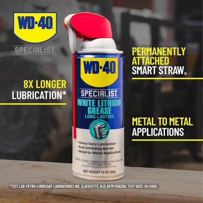 WD-40 Specialist White Lithium Grease Spray with SMART STRAW SPRAYS 2 WAYS, 10 OZ