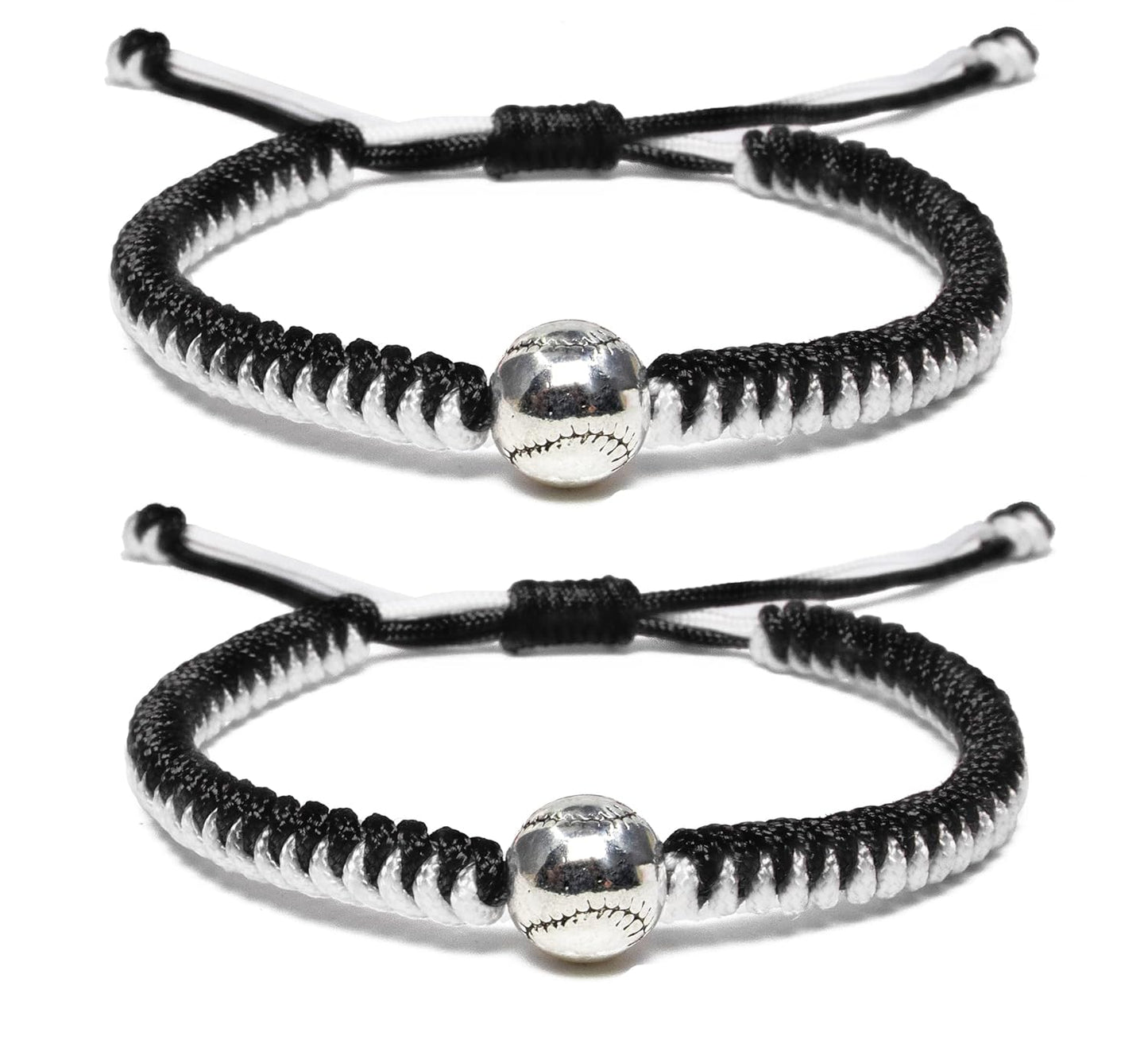 Braided Bracelets Baseball Gifts for Boys Adjustable Wristbands with Baseball Beads, Inspirational Baseball Bracelets for Girls Teens Adults (Black 2PCS)