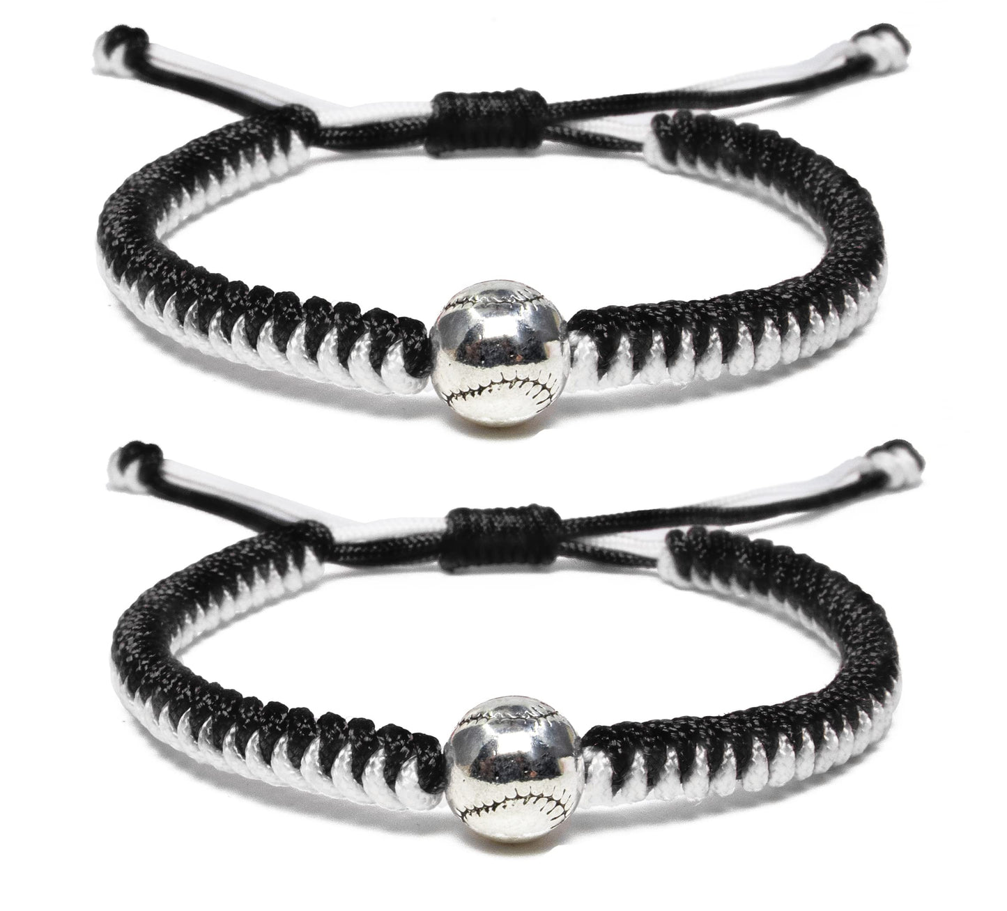 Braided Bracelets Baseball Gifts for Boys Adjustable Wristbands with Baseball Beads, Inspirational Baseball Bracelets for Girls Teens Adults (Black 2PCS)