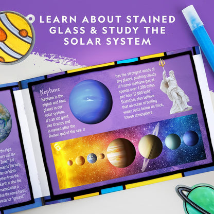 NATIONAL GEOGRAPHIC Kids Window Art Kit - Stained Glass Solar System Arts & Crafts Kit with Glow in The Dark Planets, Use as Window Suncatchers, Hanging Decor from Ceiling, Mobile, Space Room Décor