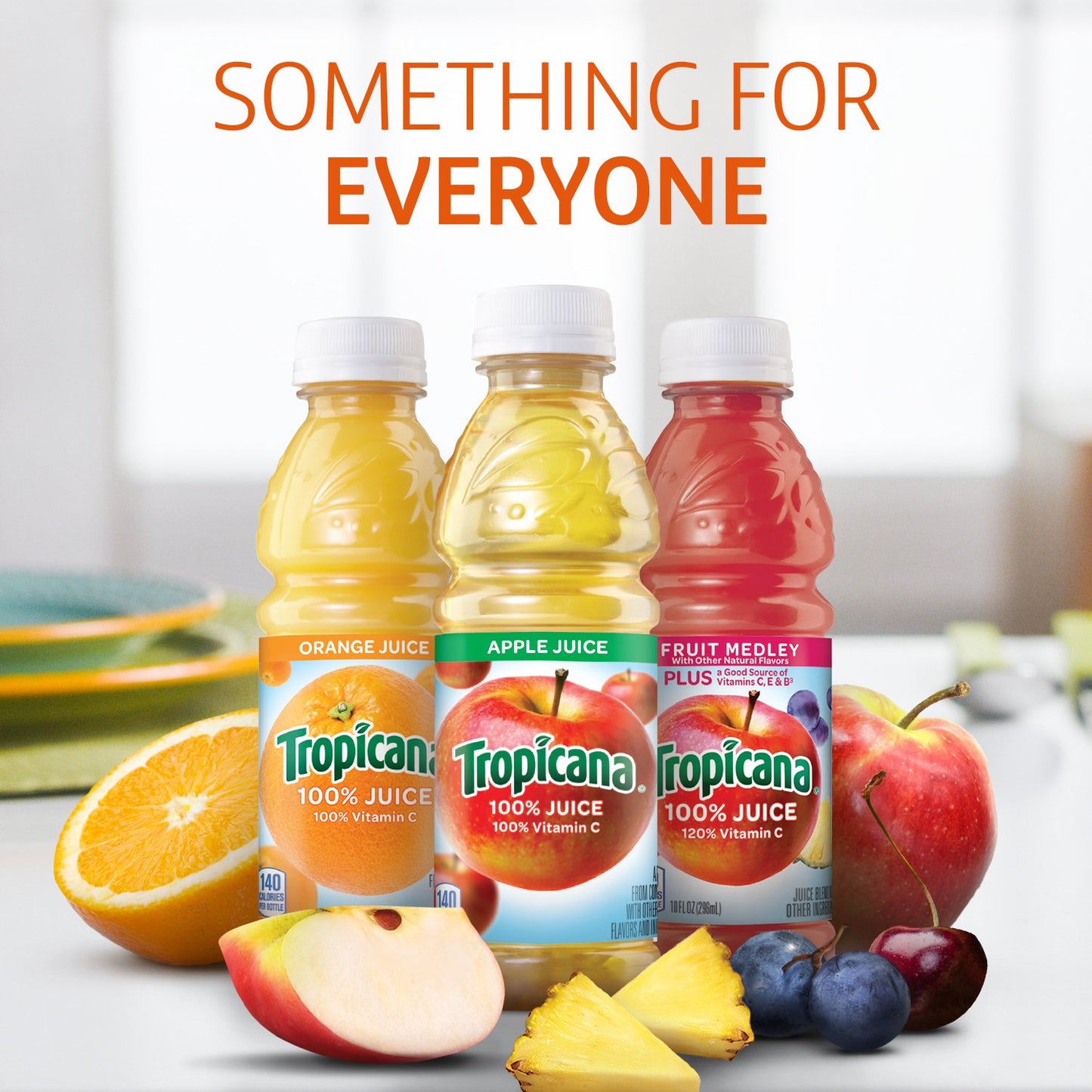 Tropicana 100% Juice, 3 flavor, 10 fl oz (Pack of 24) - Apple Juice, Fruit Medley, Orange Juice