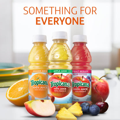 Tropicana 100% Juice, 3 flavor, 10 fl oz (Pack of 24) - Apple Juice, Fruit Medley, Orange Juice