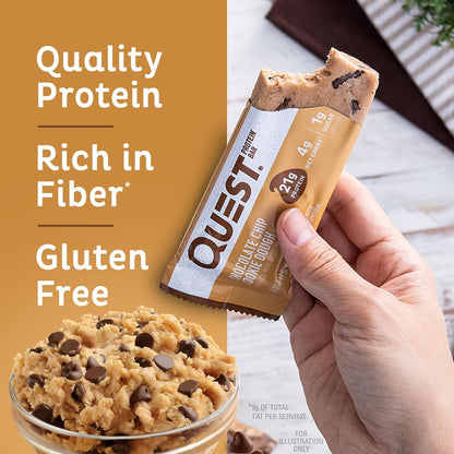 Quest Nutrition Chocolate Chip Cookie Dough Protein Bars, High Protein, Low Carb, Gluten Free, Keto Friendly, 12 Count