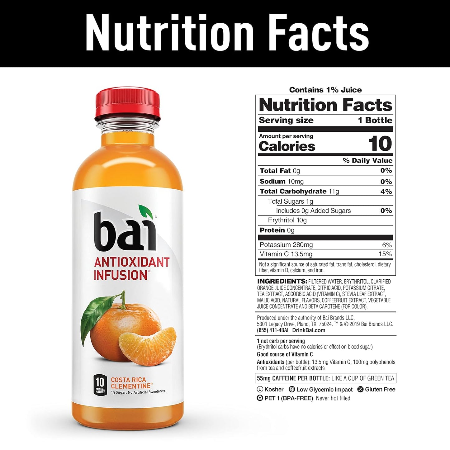 Bai Flavored Water, Safari Variety Pack, Antioxidant Infused Drinks, 3 Each of Brasilia Blueberry, Costa Rica Clementine, Malawi Mango, Zambia Bing Cherry,18 Fl Oz Bottles (Pack of 12)