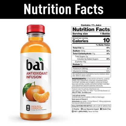 Bai Flavored Water, Safari Variety Pack, Antioxidant Infused Drinks, 3 Each of Brasilia Blueberry, Costa Rica Clementine, Malawi Mango, Zambia Bing Cherry,18 Fl Oz Bottles (Pack of 12)