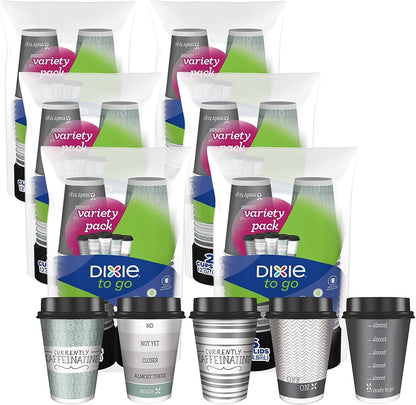 Dixie to Go Disposable Hot Beverage Paper Coffee Cups with Lids, 12 Oz, 156 Count, Assorted Designs