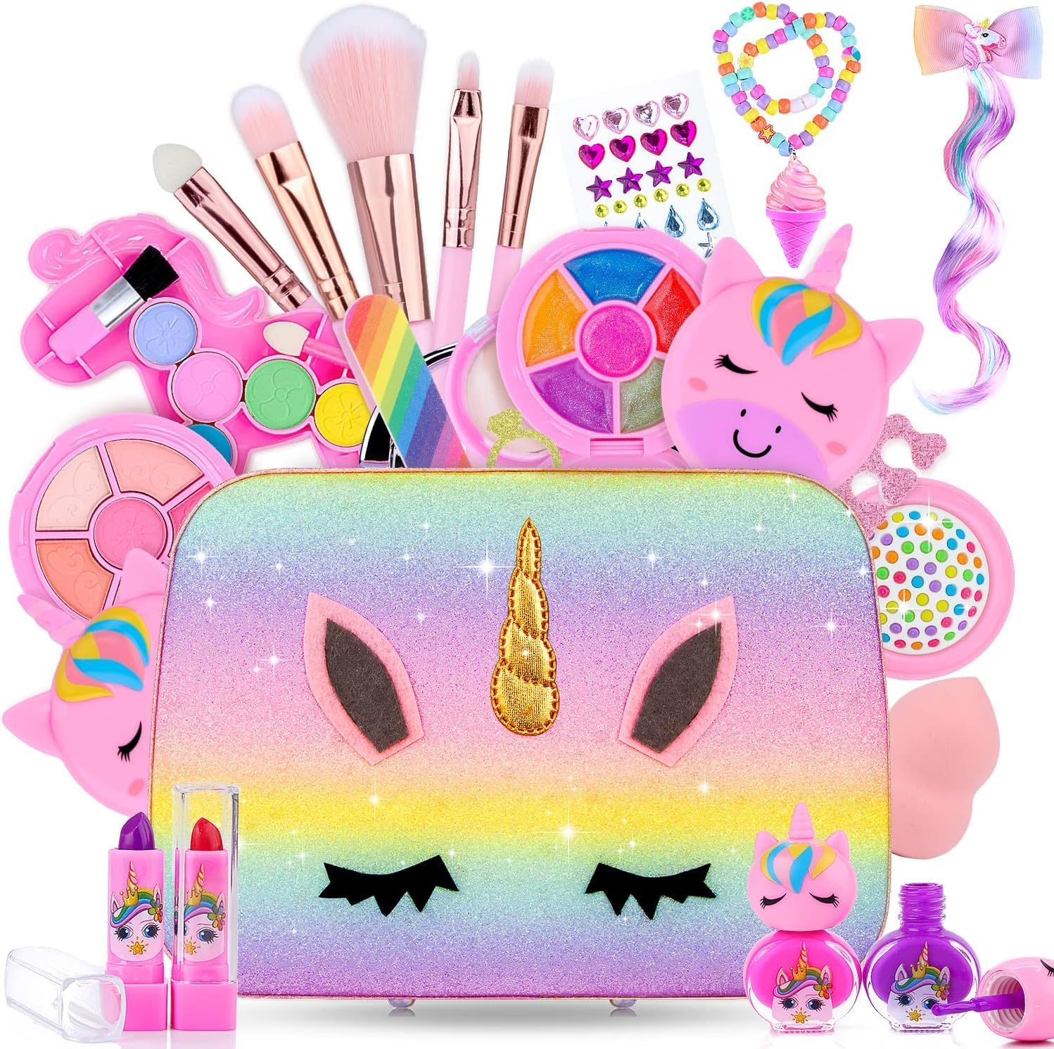 Christmas Birthday Gifts Makeup Kit for Kids, Washable Cosmetic Set as Princess Birthday Gift Toy with Bag, Children Cosmetic Beauty Set for Girls Age 4 5 6 7 8 9 10 Year Old