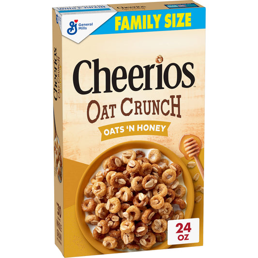 Cheerios Oat Crunch Oats & Honey Oat Breakfast Cereal, Family Size, 24 oz