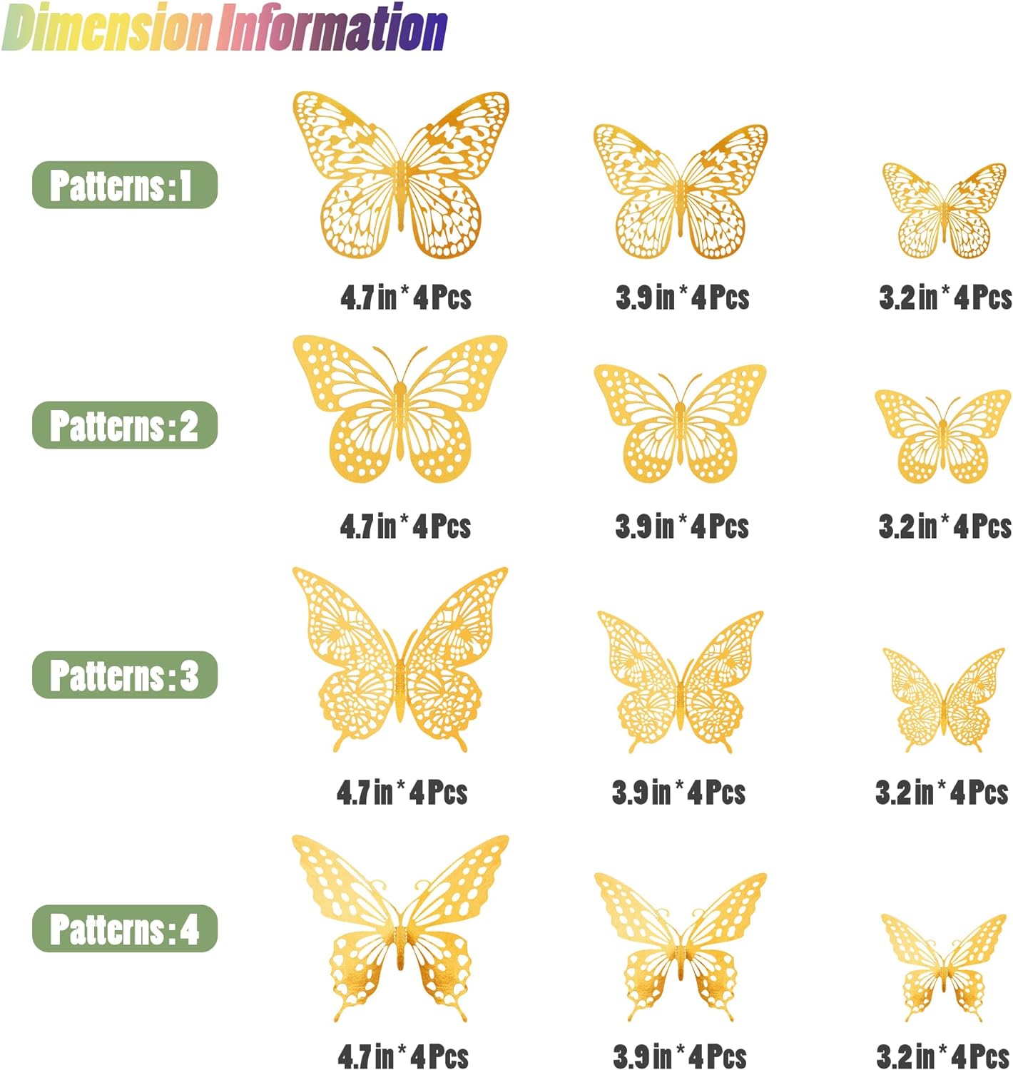 SAOROPEB 3D Butterfly Wall Decor 48 Pcs 4 Styles 3 Sizes, Gold Butterfly Decorations for Butterfly Birthday Decorations Butterfly Party Decorations Cake Decorations, Removable Stickers (Gold)