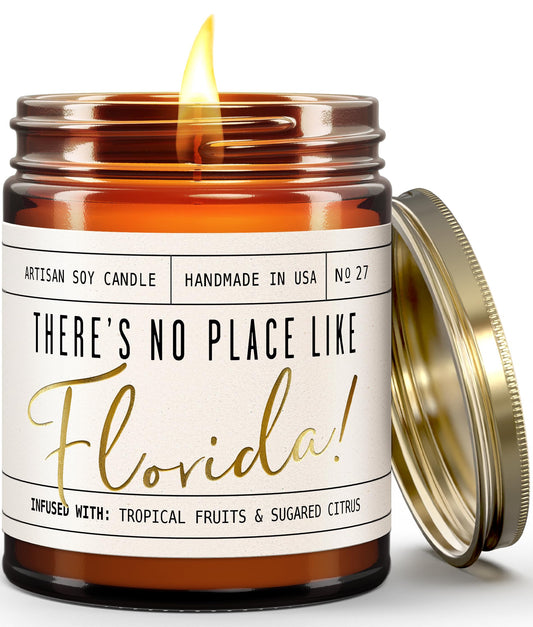 Florida Gifts, Florida Decor for Home - 'There's No Place Like Florida Candle, w/Tropical Fruits & Sugared Citrus I Florida Souvenirs I Florida State Gifts I 9oz Jar, 50Hr Burn, USA Made