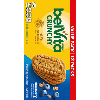 belVita Blueberry Breakfast Biscuits, Value Pack, 12 Packs (4 Biscuits Per Pack)