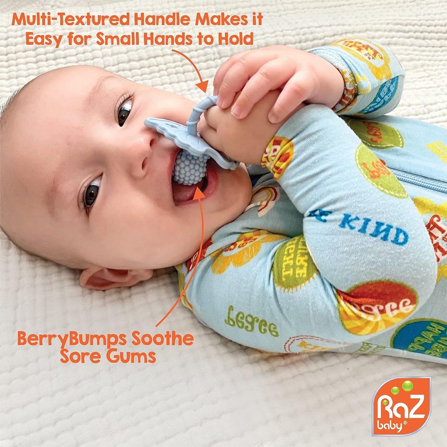 RaZbaby RaZberry Silicone Baby Teether Toy - Berrybumps Soothe Babies Sore Gums - Hands Free Design - BPA Free - Easy-to-Hold - Teething Relief Pacifier For Infant - Fruit Shape/Red