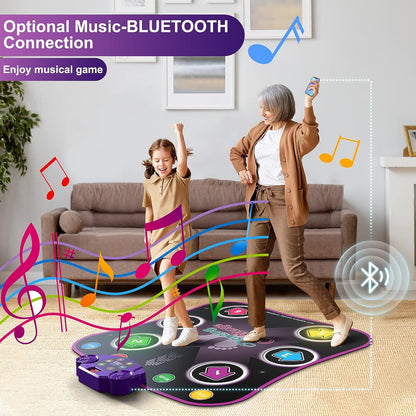 Flooyes Dance Mat Toys for 3-12 Year Old Kids, Electronic Dance Pad with Light-up 6-Button Wireless Bluetooth, Music Dance with 5 Game Modes, Christmas Toys Gifts for 3 4 5 6 7 8 9 10+ Year Old Girls