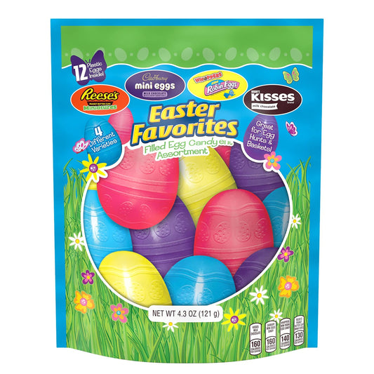 Hershey Assorted Flavored, Easter Candy Filled Plastic Eggs, 4.3 oz (12 Pieces)