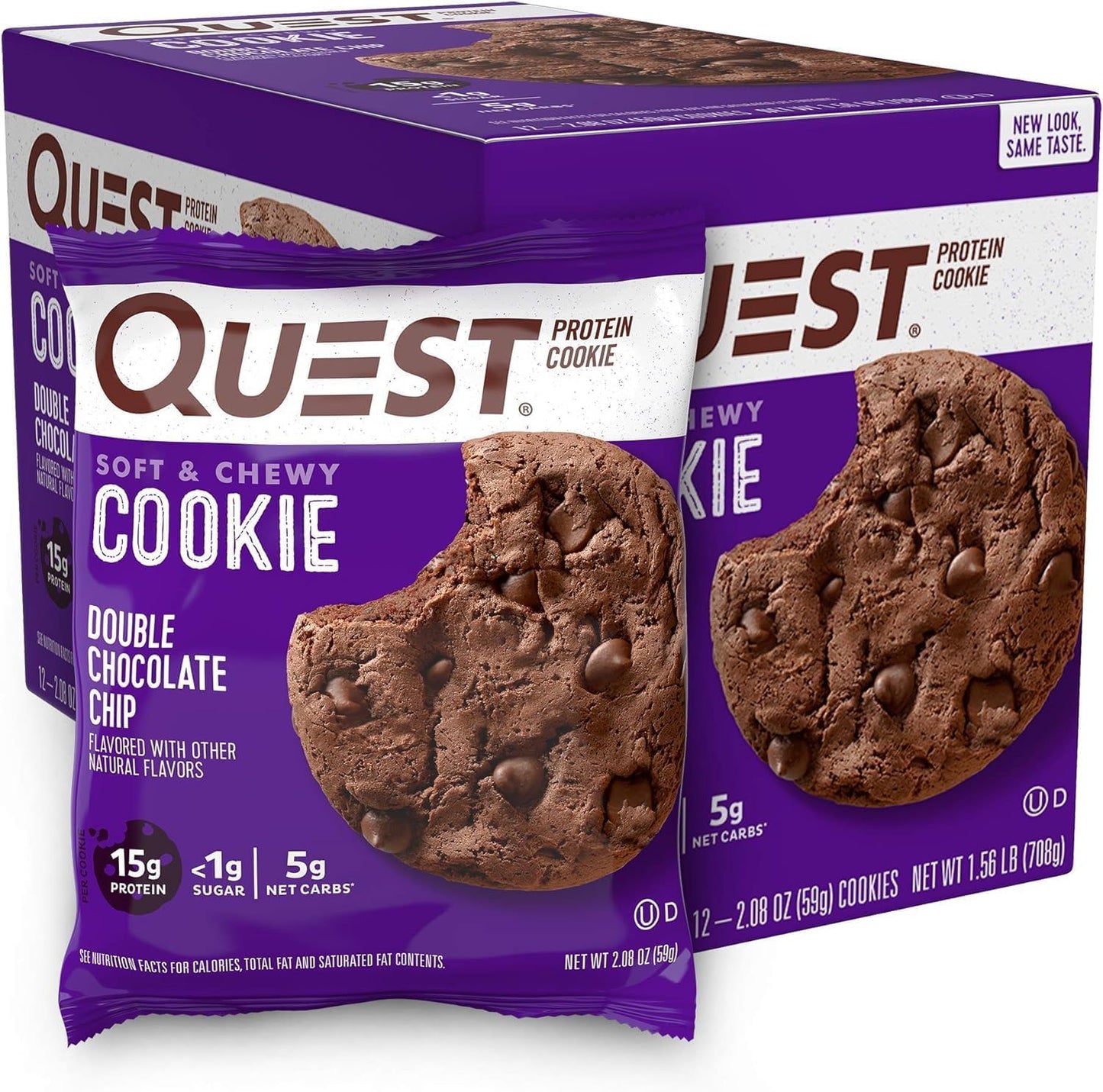 Quest Nutrition Double Chocolate Chip Protein Cookie, High Protein, Low Carb, 12 Count