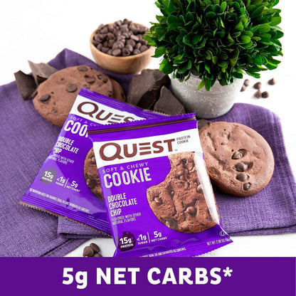 Quest Nutrition Double Chocolate Chip Protein Cookie, High Protein, Low Carb, 12 Count