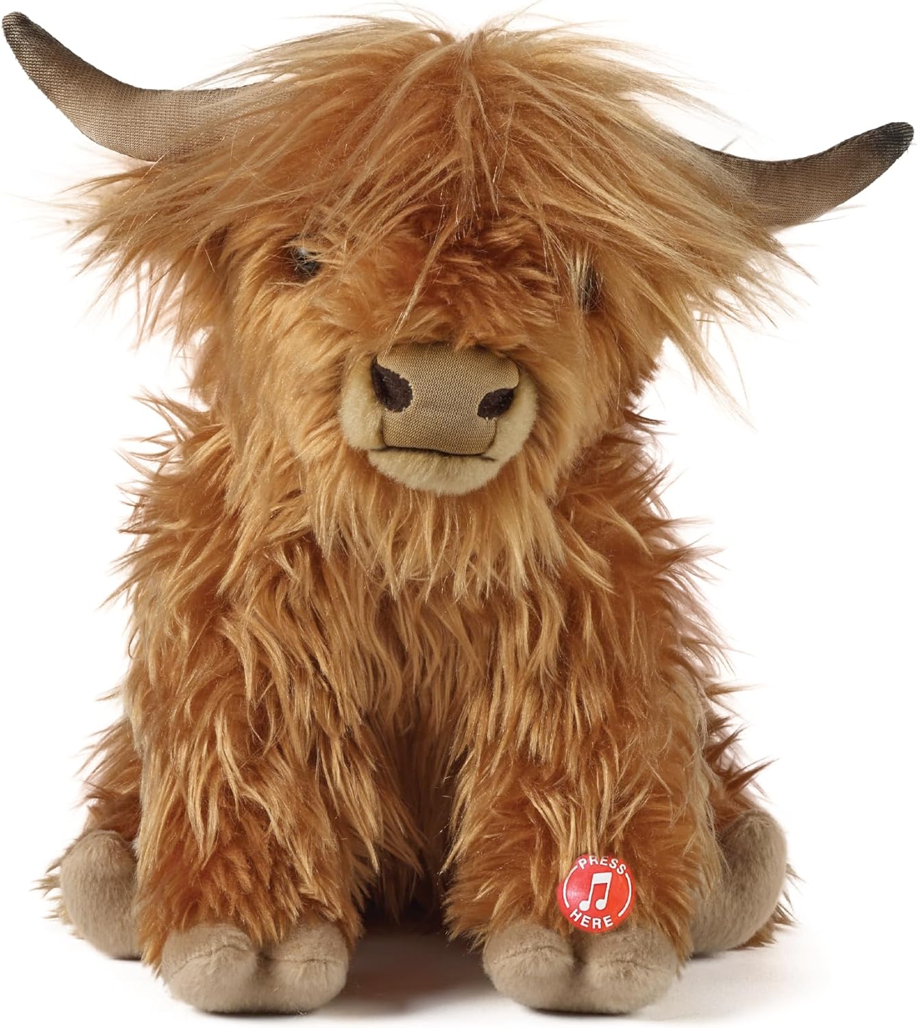 Living Nature Highland Cow Brown Stuffed Animal | Farm Toy with Sound | Soft Toy Gift for Kids | Naturli Eco-Friendly Plush | 9 Inches