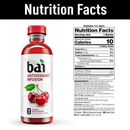 Bai Flavored Water, Safari Variety Pack, Antioxidant Infused Drinks, 3 Each of Brasilia Blueberry, Costa Rica Clementine, Malawi Mango, Zambia Bing Cherry,18 Fl Oz Bottles (Pack of 12)