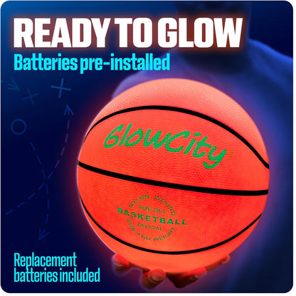 GlowCity Glow in The Dark Basketball for Teen Boy - Glowing Red Basket Ball, Light Up LED Toy for Night Ball Games - Sports Stuff & Gadgets for Kids Age 8 Years Old and Up