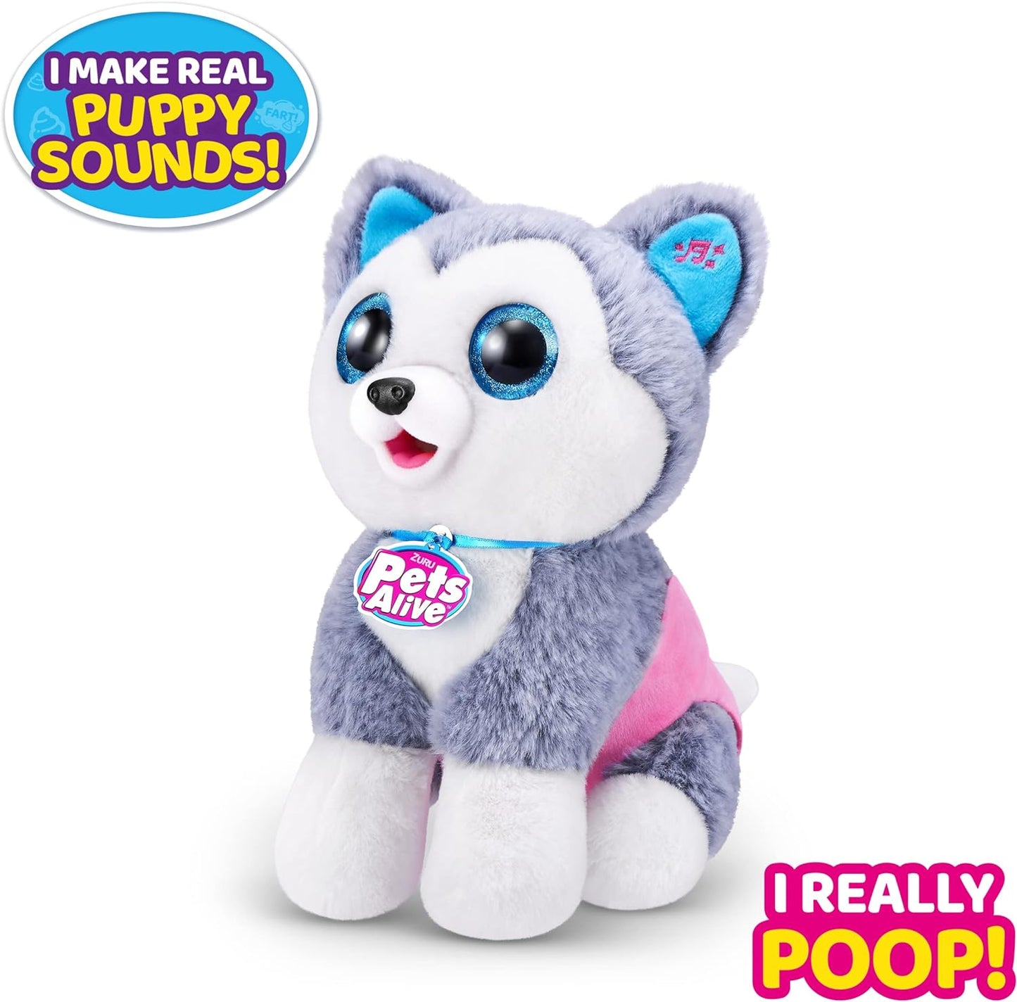 Pets Alive Pooping Puppies (Husky) by ZURU Surprise Puppy Plush, Ultra Soft Plushies, Interactive Toy Pets, Electronic Pet Puppy for Girls and Children