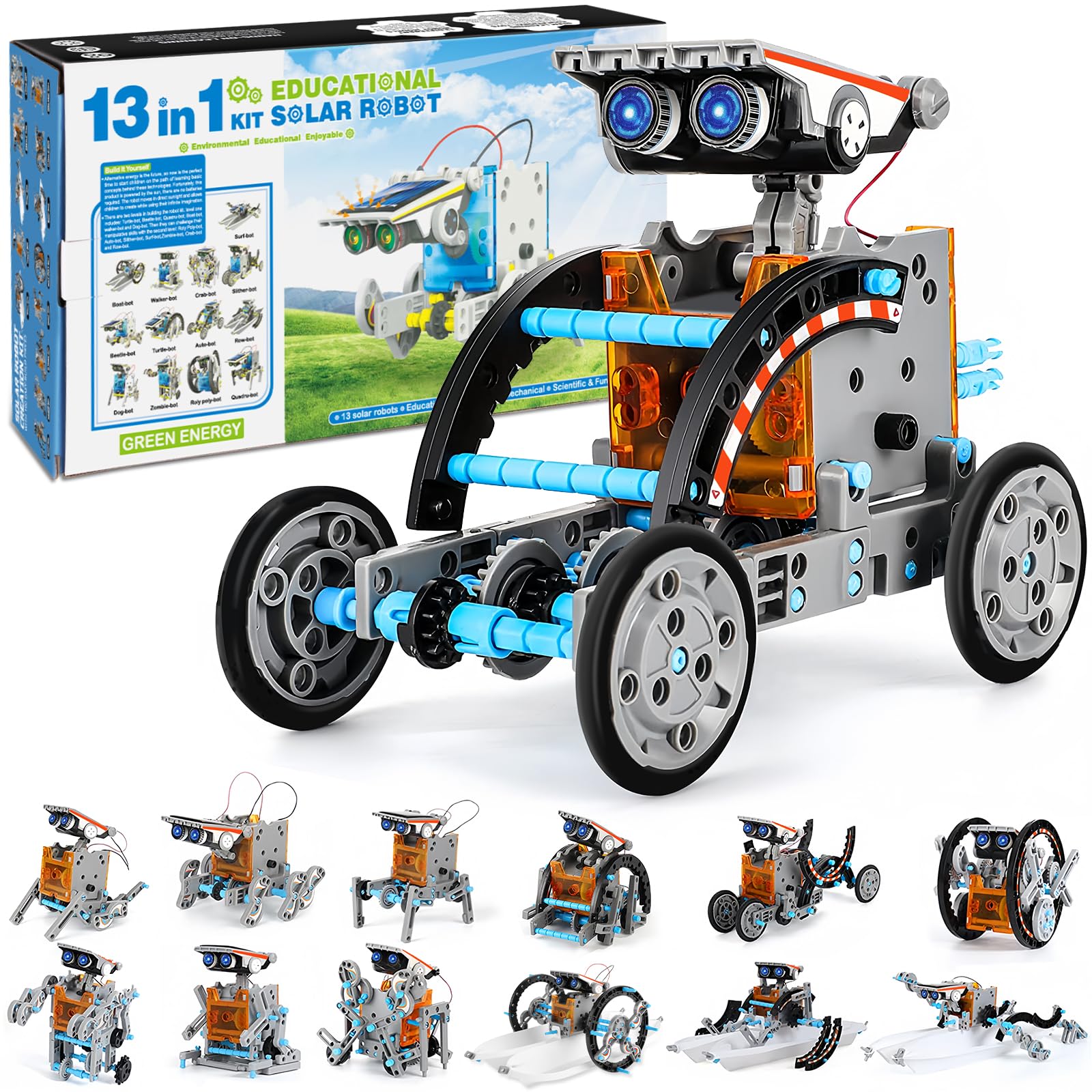 Playsheek 13-in-1 STEM Projects Solar Robot Toy for Kids Ages 8 9 10 11 12 Years Old, Building Science Educational Toys Birthday Gift for Kids Boys Girls (Grey)