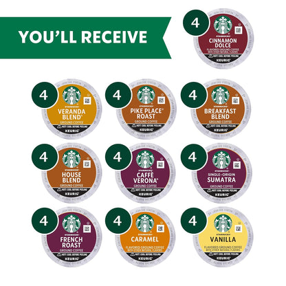 Starbucks K-Cup Coffee Pods—Starbucks Blonde, Medium, Dark Roast & Flavored Coffee—Variety Pack for Keurig Brewers—1 box (40 pods total)