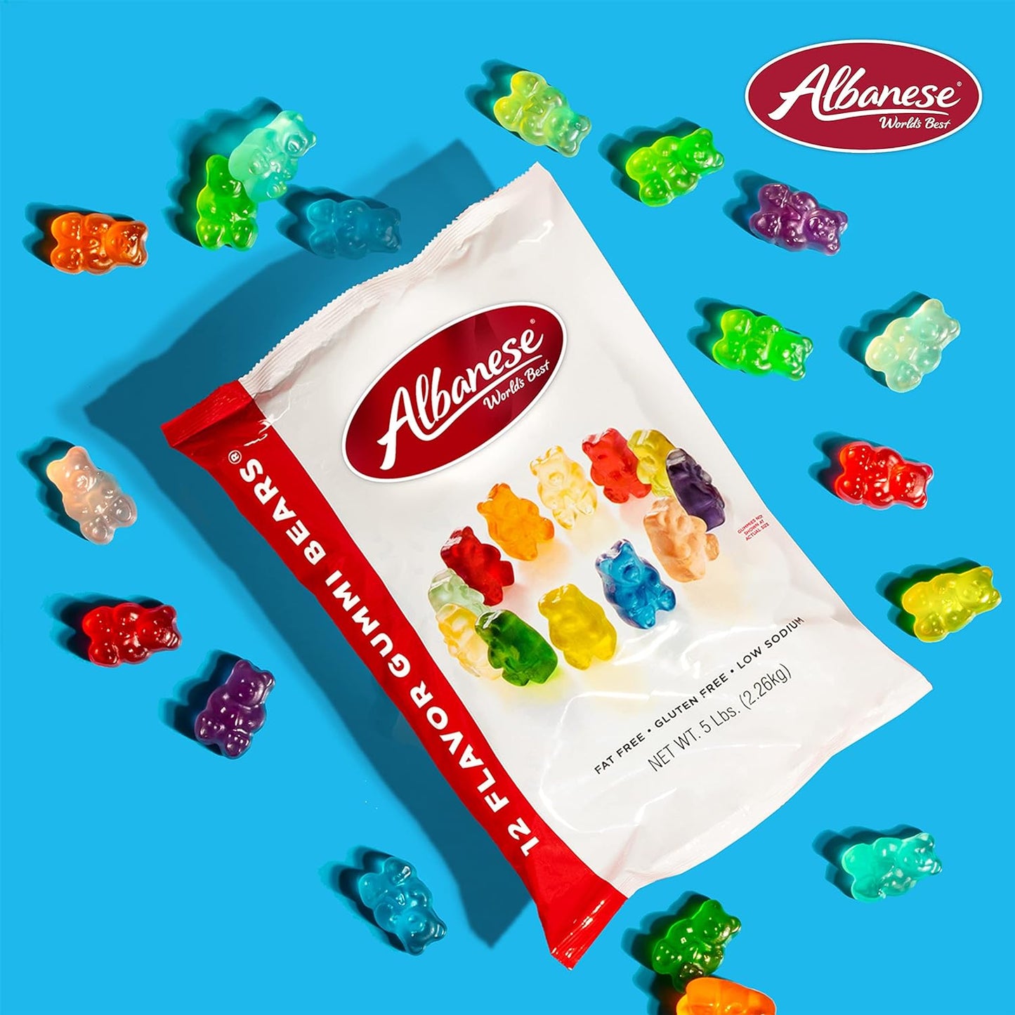 Albanese World's Best 12 Flavor Gummi Bears, 5lbs of Candy