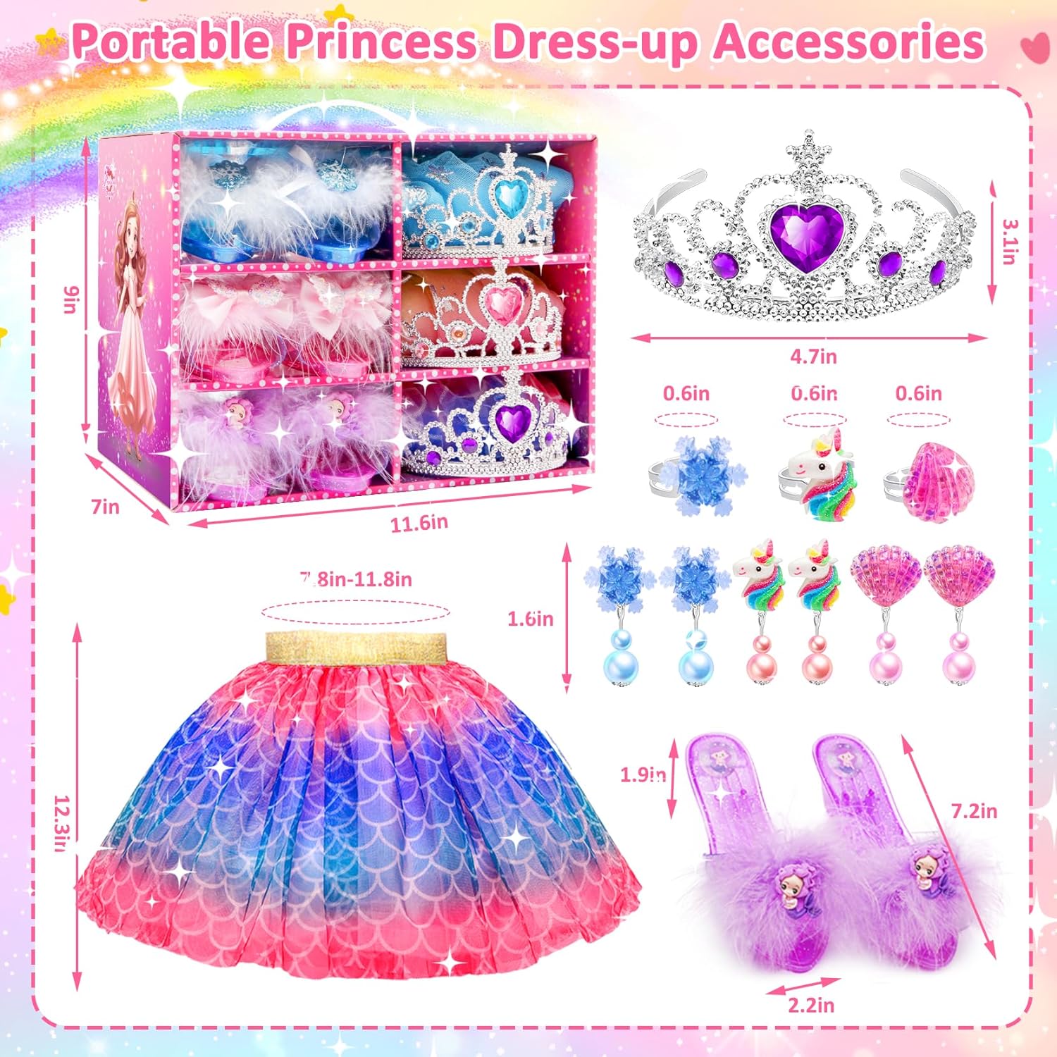 Toys for Girls,Princess Dresses for Girls,Unicorns Gifts for Girls,Princess Dress Up Clothes for Little Girls,Skirts,Princess Shoes,Crowns,Jewery,2 3 4 5 6 7 8 Year Old Girls Birthday Christmas Gifts