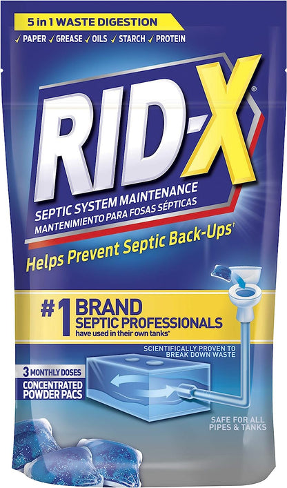 Rid-X Septic System Treatment 3-Monthly Supply Dual Action Septi-Pacs - 3.2 oz