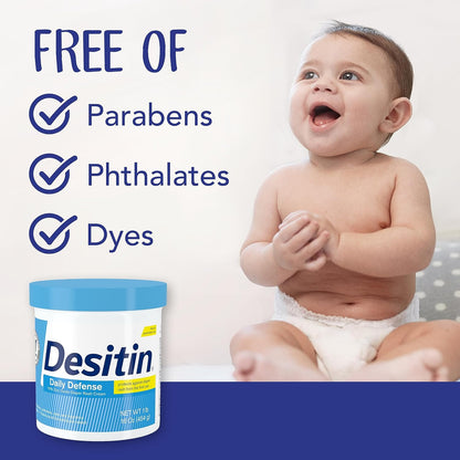 Desitin Daily Defense Baby Diaper Rash Cream with 13% Zinc Oxide, Barrier Cream to Treat, Relieve & Prevent Diaper Rash, Hypoallergenic, Dye-, Phthalate- & Paraben-Free, 16 oz